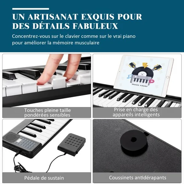 Piano Numérique Portable 88 Touches avec Fonction Bluetooth Filtres Clavier Électronique Dynamiques Réglables