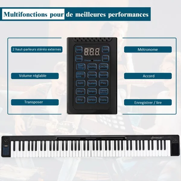Piano Numérique Portable 88 Touches avec Fonction Bluetooth Filtres Clavier Électronique Dynamiques Réglables
