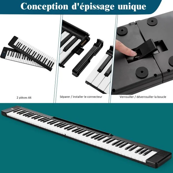 Piano Numérique Portable 88 Touches avec Fonction Bluetooth Filtres Clavier Électronique Dynamiques Réglables