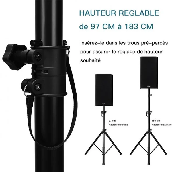 Pied d'Enceinte Pliant Trépied de Haut-parleurs Pliable Hauteur Réglable 97-181cm Capacité 50kg en Fer et PP Noir