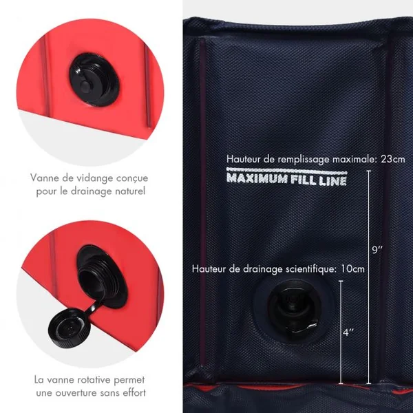Piscine Pliable pour Chiens 160x30CM avec Robinet de Vidange Rotatif et Fond Antidérapant en PVC Rouge
