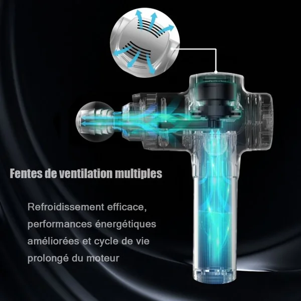 Pistolet de Massage Professionnel à 6 Vitesses Réglables Appareil de Massage 4 Têtes de Massage Sacoche Batterie 2400mAh