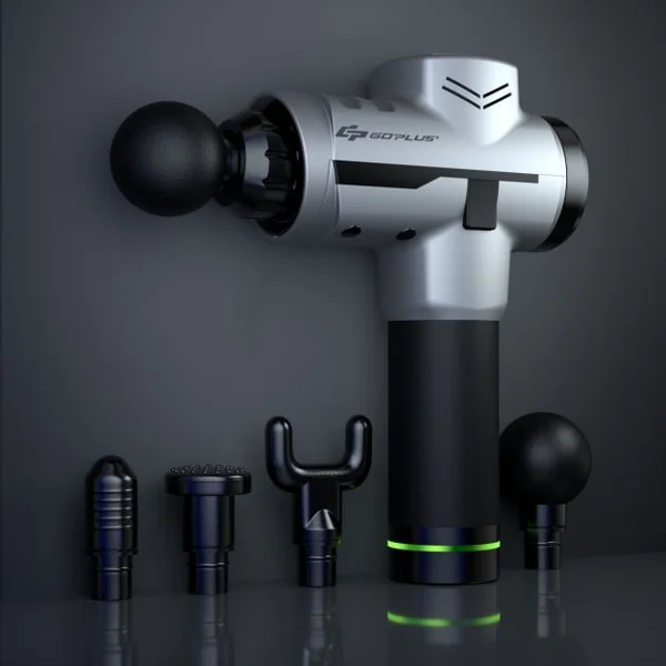Pistolet de Massage Professionnel à 6 Vitesses Réglables Appareil de Massage 4 Têtes de Massage Sacoche Batterie 2400mAh