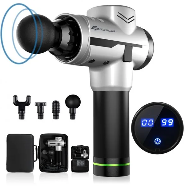 Pistolet de Massage Professionnel à 6 Vitesses Réglables Appareil de Massage 4 Têtes de Massage Sacoche Batterie 2400mAh