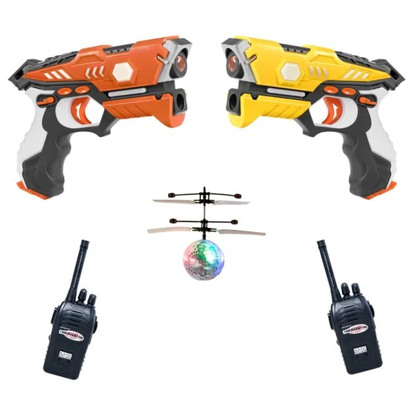 Pistolets Laser pour 2 Joueurs Jaune/Rouge Laser Game Infrarouge Sans Fil Ballon Volant 2 Talkie-walkie 4 Modes de Jeu