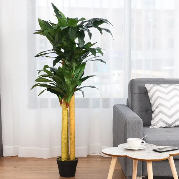 Plante artificielle de 140 cm avec pot en tissu de polyester Décoration de salon, Salle à manger, Escalier, Couloir