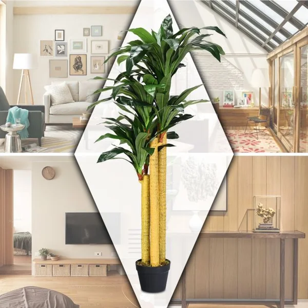 Plante artificielle de 140 cm avec pot en tissu de polyester Décoration de salon, Salle à manger, Escalier, Couloir