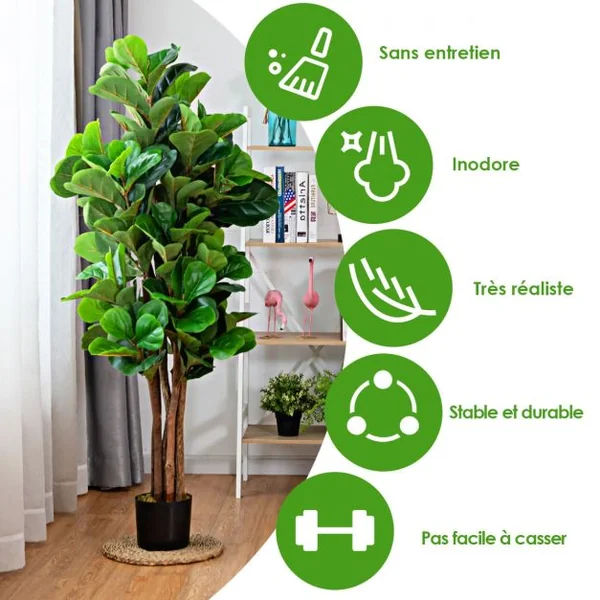 Plante Artificielle Pot Feuilles de Figuier Vert de 1,5m pour Décoration