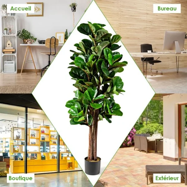Plante Artificielle Pot Feuilles de Figuier Vert de 1,5m pour Décoration