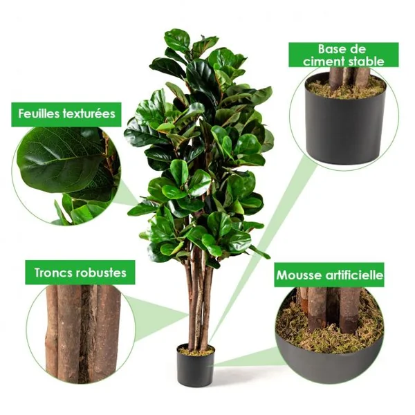 Plante Artificielle Pot Feuilles de Figuier Vert de 1,5m pour Décoration