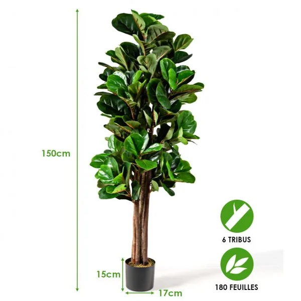 Plante Artificielle Pot Feuilles de Figuier Vert de 1,5m pour Décoration