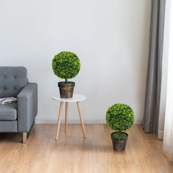 Plante Artificielle Topiaire 2 x Buis Artificiels Ronds Hauteur 55cm Décoration