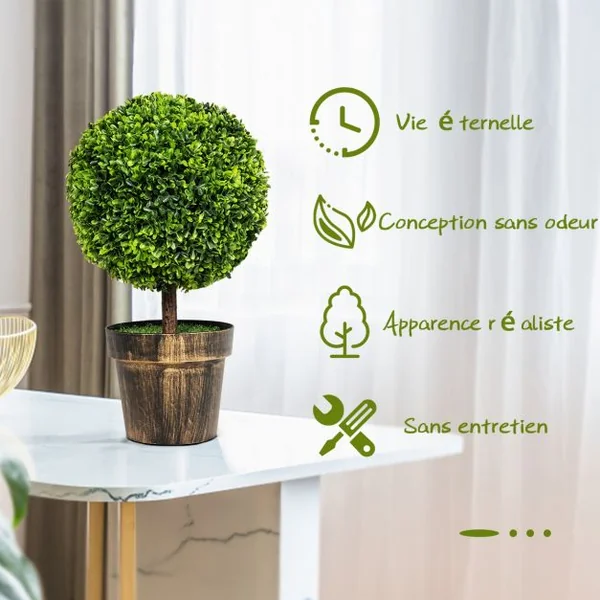 Plante Artificielle Topiaire 2 x Buis Artificiels Ronds Hauteur 55cm Décoration