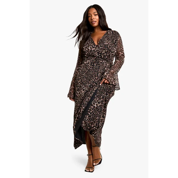 Plus Robe midaxi enveloppante en chiffon à imprimé léopard