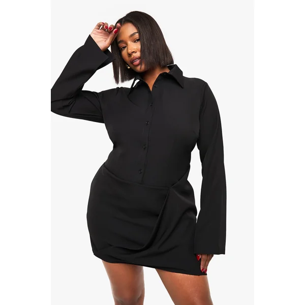 Plus Robe-chemise à drapé avant