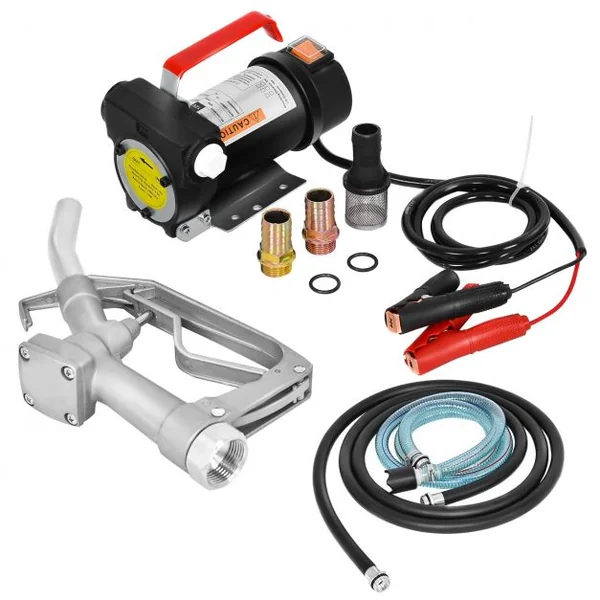 Pompe Diesel 155W-12V avec Accessoires Pompe avec 2 Pinces Crocodiles Débit 40L/Min, Vitesse 4500 tr/Min, Hauteur 10m
