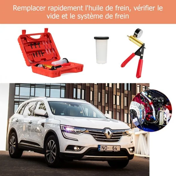 Pompe à Dépression Manuelle pour Voiture Purgeur d’Huile et Liquide de Frein Testeur à Vide 4 Tuyaux 26x21x8cm