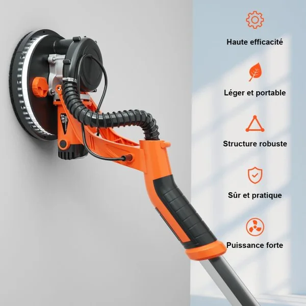 Ponceuse de Plaque de Plâtre 750W avec Lumière LED 6 Vitesses Variables 800-1750 tr/min