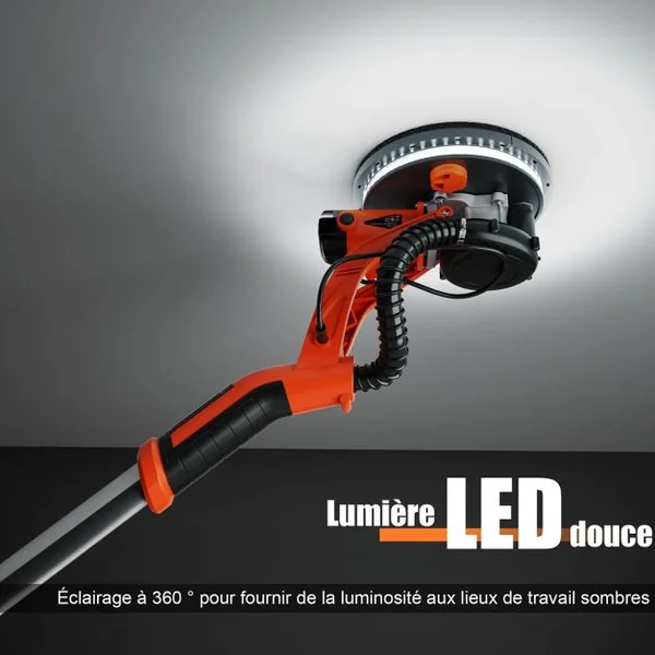 Ponceuse de Plaque de Plâtre 750W avec Lumière LED 6 Vitesses Variables 800-1750 tr/min