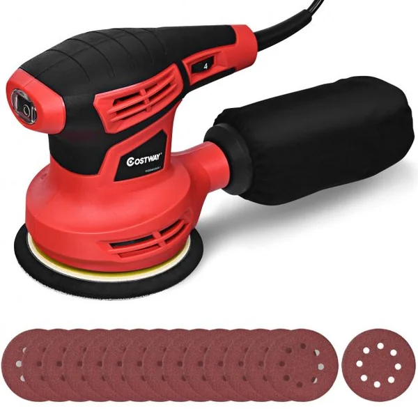 Ponceuse Excentrique 280w Diamètre 125mm 6 Vitesses Variables 6500-12000rpm pour 3 Tailles de Disques Accessoires