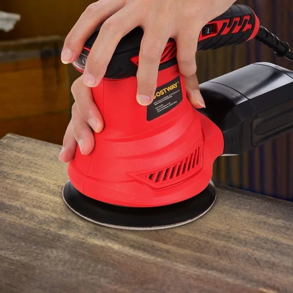 Ponceuse Excentrique 300W Diamètre 125MM 6 Vitesses Variables 6000-13000 tr/min avec 12 Papiers de Verre et Sac à Poussière