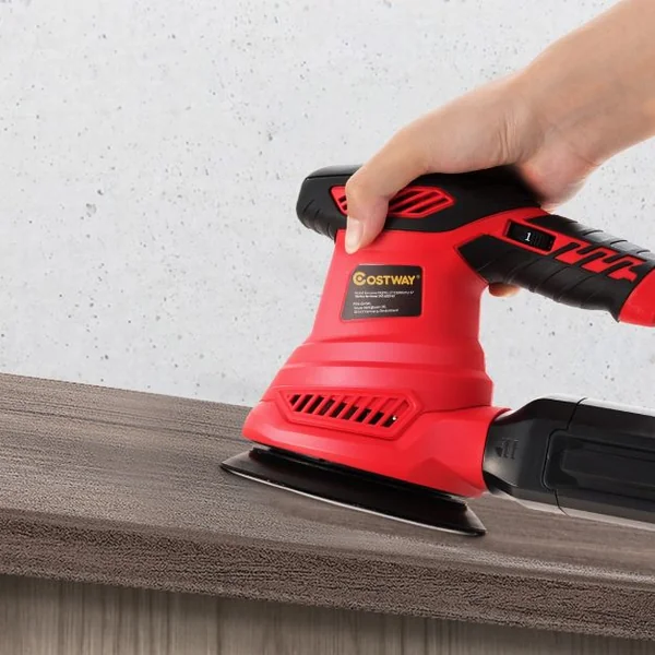 Ponceuse Excentrique 300W Diamètre 125MM 6 Vitesses Variables 6000-13000 tr/min avec 12 Papiers de Verre et Sac à Poussière