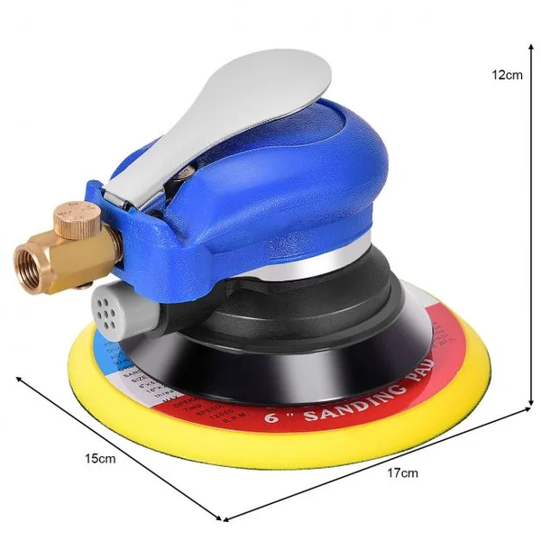 Ponceuse Orbitale Aléatoire Pneumatique 150mm 10000rpm Vitesse Réglable Pression D'air 6,3 Bars en Pvc Métal 17x15x12cm