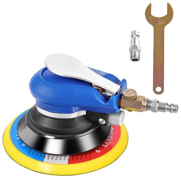 Ponceuse Orbitale Aléatoire Pneumatique 150mm 10000rpm Vitesse Réglable Pression D'air 6,3 Bars en Pvc Métal 17x15x12cm