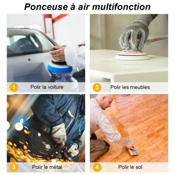 Ponceuse Orbitale Aléatoire Pneumatique 150mm 10000rpm Vitesse Réglable Pression D'air 6,3 Bars en Pvc Métal 17x15x12cm