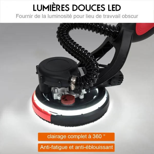 Ponceuse pour Cloison Sèche Electrique 750w Manche Télescopique 123-175cm 6 Papiers de Verre de Ø 225 mm Accessoires