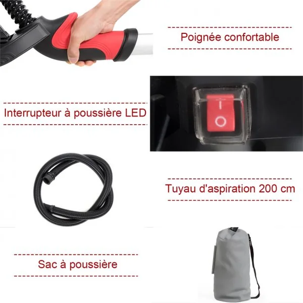 Ponceuse pour Cloison Sèche Electrique 750w Manche Télescopique 123-175cm 6 Papiers de Verre de Ø 225 mm Accessoires