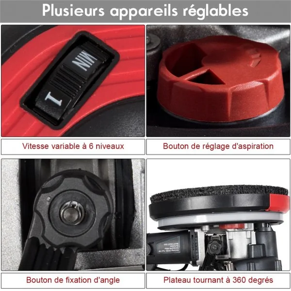 Ponceuse pour Cloison Sèche Electrique 750w Manche Télescopique 123-175cm 6 Papiers de Verre de Ø 225 mm Accessoires