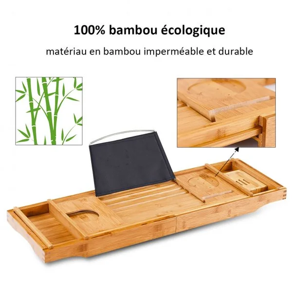 Pont de Baignoire Extensible Plateau Baignoire en Bambou 75 - 108,5 x 23 x 5cm
