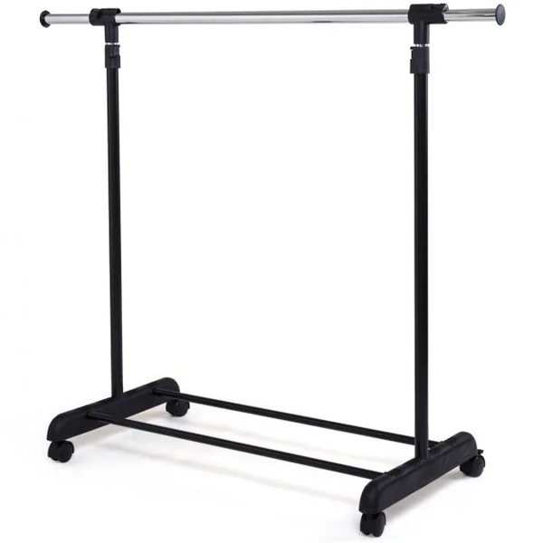 Portant Penderie à Vêtements Mobile Télescopique en Acier inoxydable Hauteur et Largeur Réglables, Capacité 90kg, Roulettes