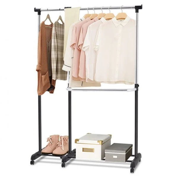 Portant à Vêtement Mobile et Télescopique Hauteur Largeur Réglables Capacité 20kg 91-160x43x93-168cm Noir et Argent