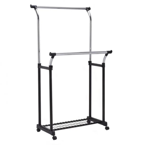Portant à vêtement Porte-manteau sur roulettes avec étagère à chaussures hauteur réglable Double Barres