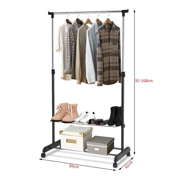 Portant à Vêtements Mobile et Télescopique avec Étagères de Rangement Capacité 10kg 84x42x92-168cm Noir et Argent