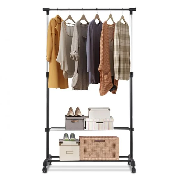 Portant à Vêtements Mobile et Télescopique avec Étagères de Rangement Capacité 10kg 84x42x92-168cm Noir et Argent