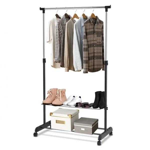 Portant à Vêtements Mobile et Télescopique avec Étagères de Rangement Capacité 10kg 84x42x92-168cm Noir et Argent