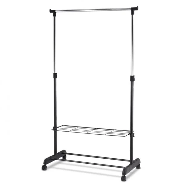 Portant à Vêtements Mobile et Télescopique avec Étagères de Rangement Capacité 10kg 84x42x92-168cm Noir et Argent