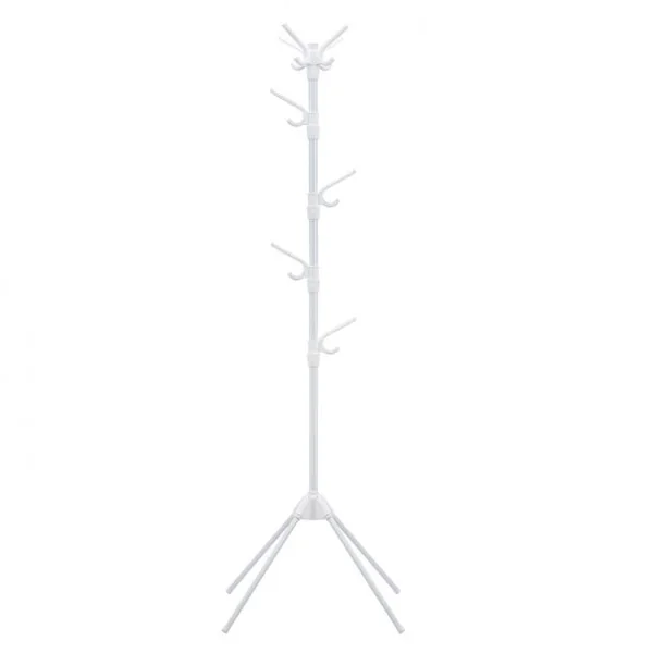 Porte Manteaux 8 Crochets en Acier Rangement pour Vestes Manteaux Chapeaux Blanc