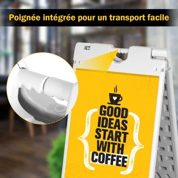 Porte-affiche A2 Panneau d’affichage Chevalet pour trottoir en HDPE 2 Films Plastiques Pliable 90,8x45,6x61cm Gris