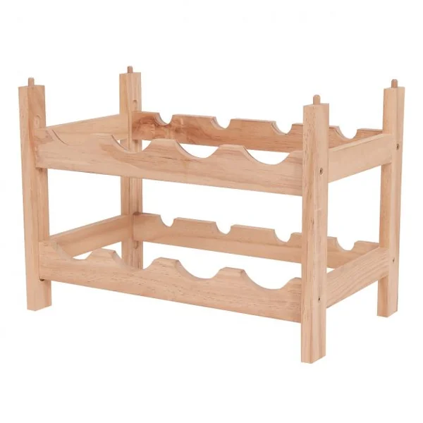 Porte-bouteille de vin 2 niveaux Casier à vin en bois 8 bouteilles Etagère à vin empilable en bois, 43x25x31cm, Naturel