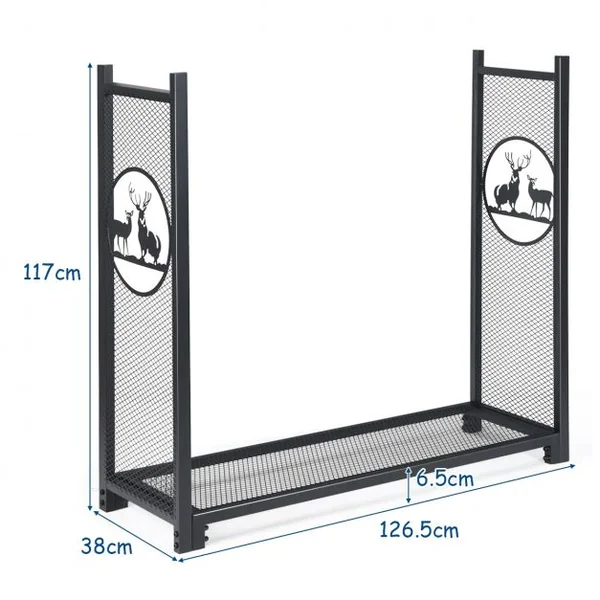 Porte-Bûches Cadre en Acier Peint avec Motif Spécial d'Elan 126,5x38x117CM Charge 200KG Noir