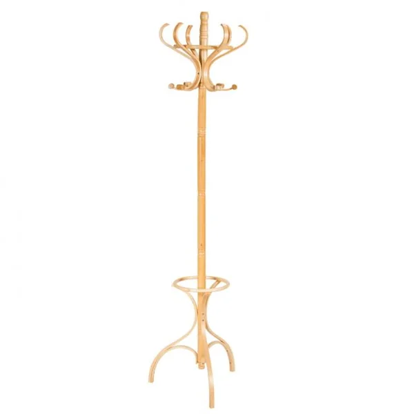 Porte-manteau Sur Pied 12 Crochets en Bois Bouleau et Peuplier Dia. Base 28cm Haut 182cm Naturel