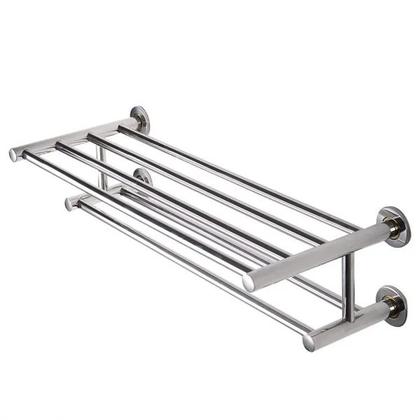 Porte-serviettes mural double pour salle de bain Etagère de salle de bain Acier inoxydable, 60x22.5x16cm, Couleur argent