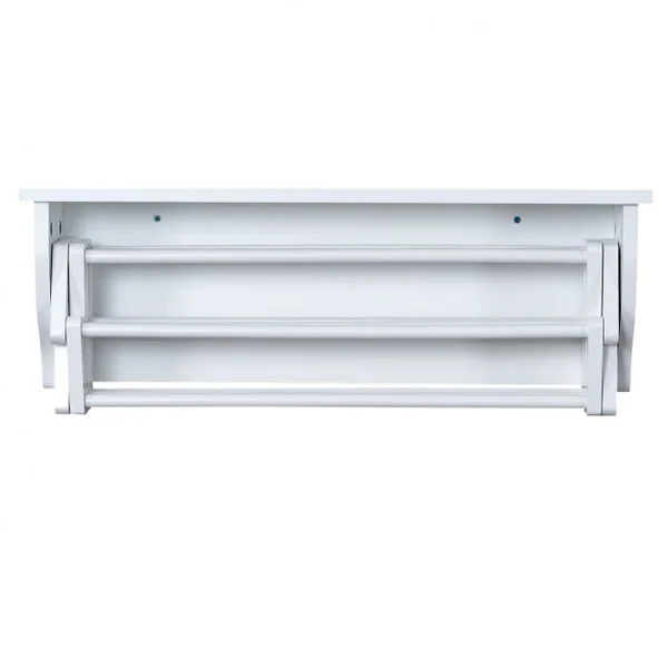 Porte-serviettes Mural Extensible en Accordéon avec 10 Tiges à Linge en Bois de Pin et Mdf 65x21,5x17-44cm Blanc