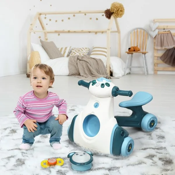 Porteur Enfant Draisienne pour Apprentissage de l'Equilibre avec Musique et Lumière Bleu