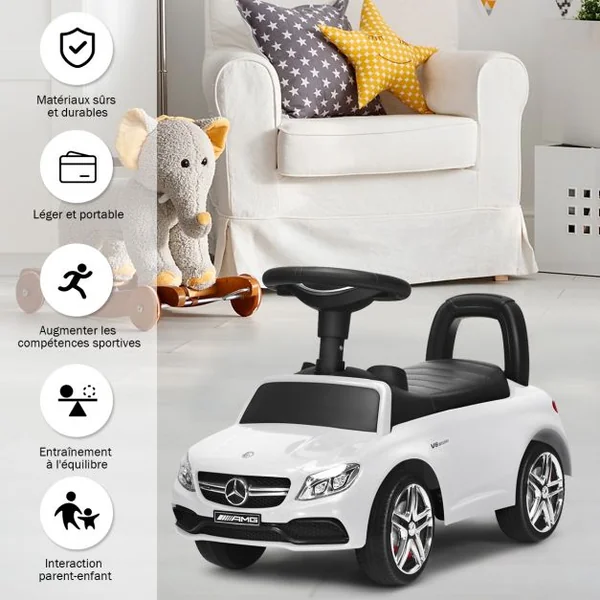 Porteur pour Enfants 12-36 Mois avec Klaxon Musique Rangement sous le Siège Blanc