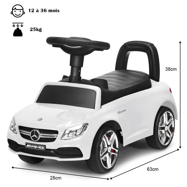 Porteur pour Enfants 12-36 Mois avec Klaxon Musique Rangement sous le Siège Blanc